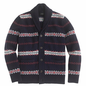 J.Crew Men's Lambswool Fair Isle cardigan sweater Navy Size Medium